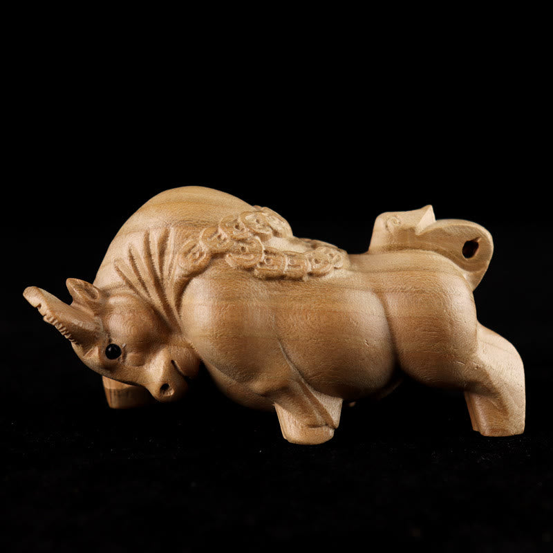11.5cm Wooden Year of the Snake Fu Character Home Decor Statue