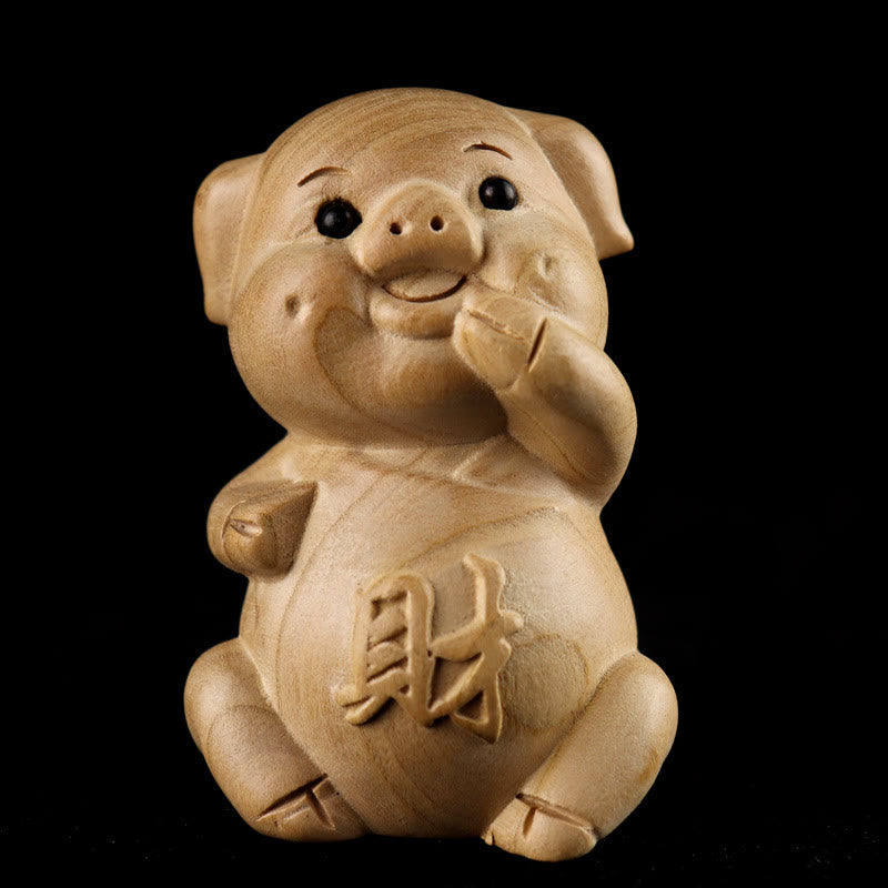 11.5cm Wooden Year of the Snake Fu Character Home Decor Statue