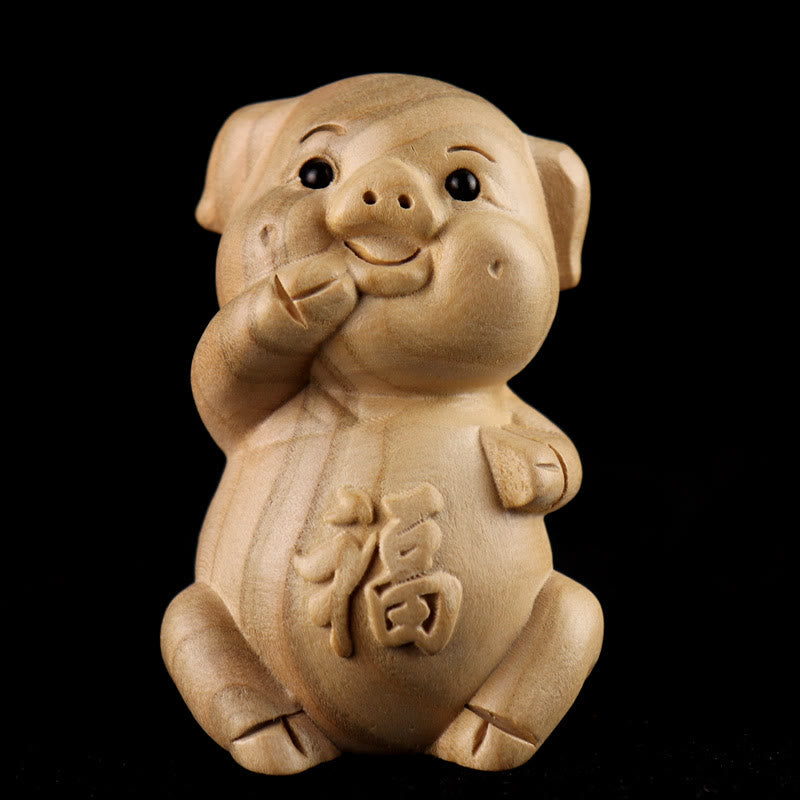 11.5cm Wooden Year of the Snake Fu Character Home Decor Statue
