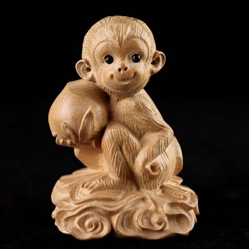 11.5cm Wooden Year of the Snake Fu Character Home Decor Statue