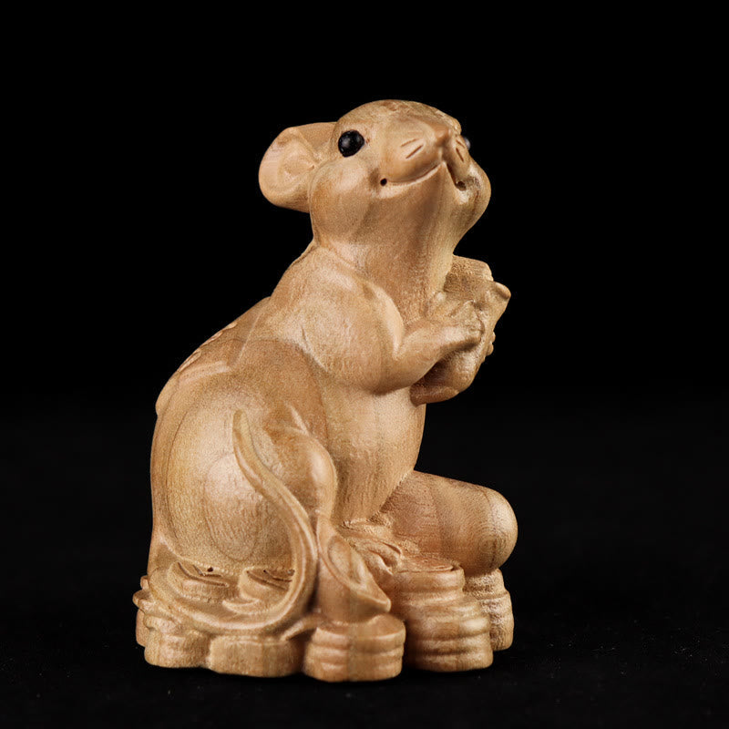 11.5cm Wooden Year of the Snake Fu Character Home Decor Statue