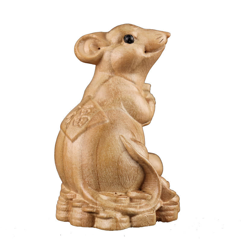 11.5cm Wooden Year of the Snake Fu Character Home Decor Statue