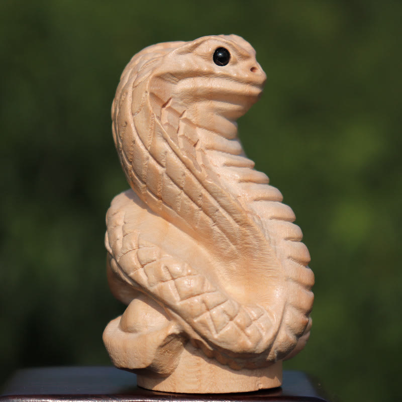 11.5cm Wooden Year of the Snake Fu Character Home Decor Statue
