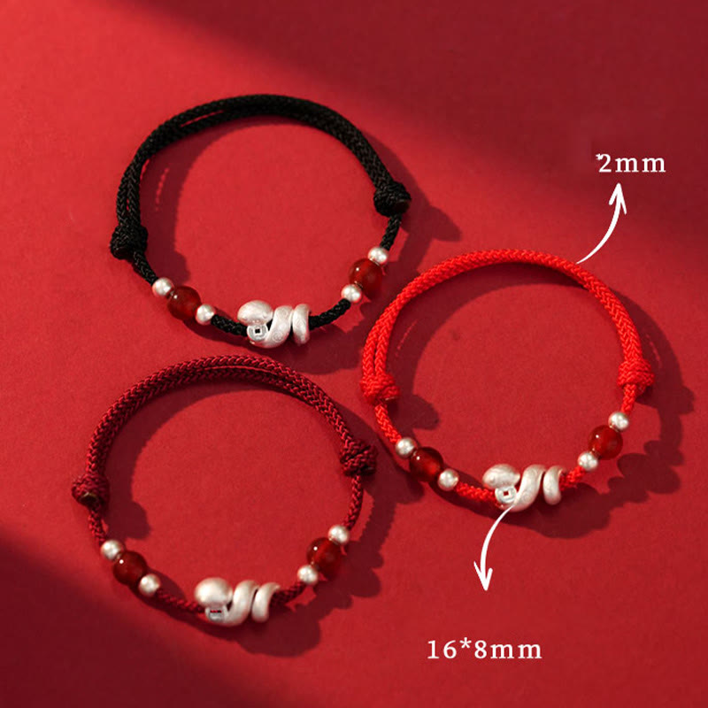 Bracelet de confiance en argent sterling avec serpent en agate rouge