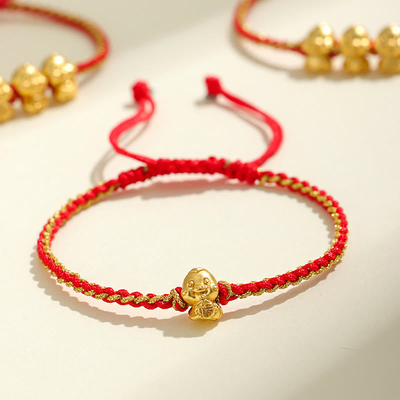 999 Sterling Silver Golden Snake Red String Bracelet for Protection