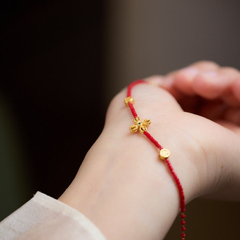 Bracelet PiXiu plaqué or avec trèfle à quatre feuilles