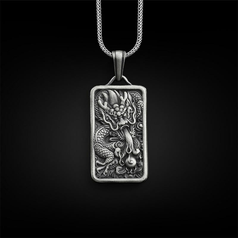 Collier pendentif de protection du succès du dragon en étain pur
