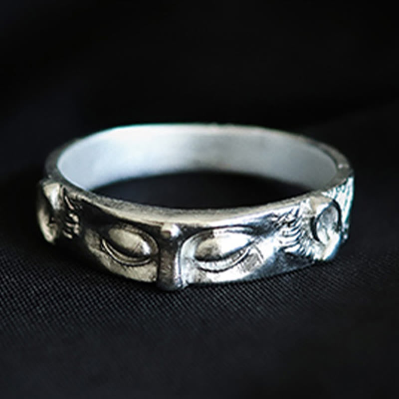 Bague de protection des yeux de Bouddha en argent sterling 999