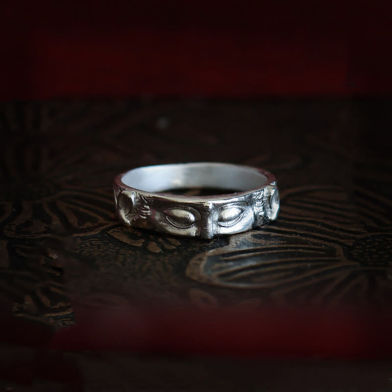 Bague de protection des yeux de Bouddha en argent sterling 999