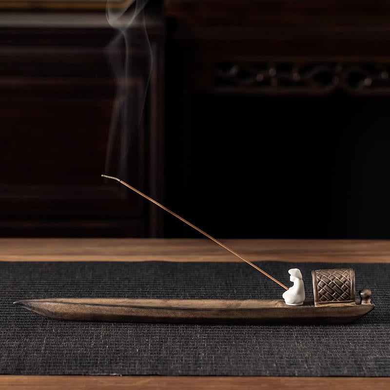 Brûle-encens en céramique Fisherman Zen 30,5 cm Marron