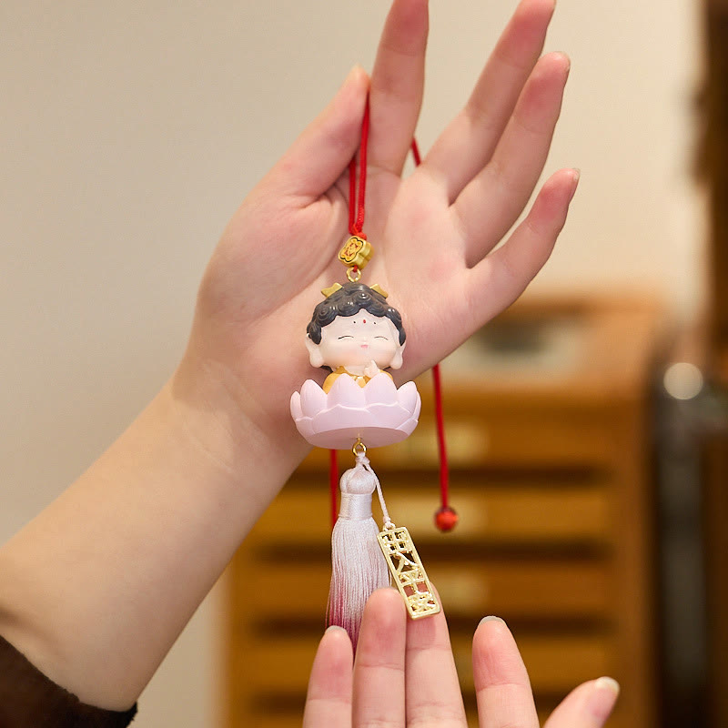 Lotus Avalokitesvara Bouddha Fu Voiture Suspendue 34cm