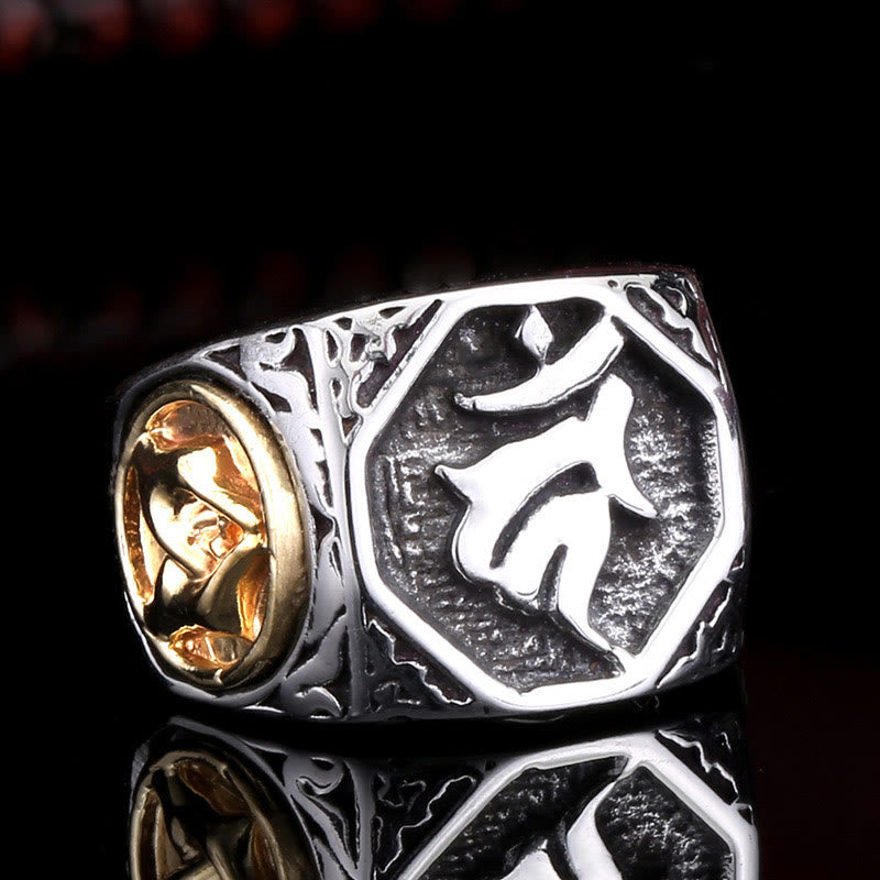 Bague unisexe en acier titane, symbole d'équilibre spirituel, avec épée sanskrite