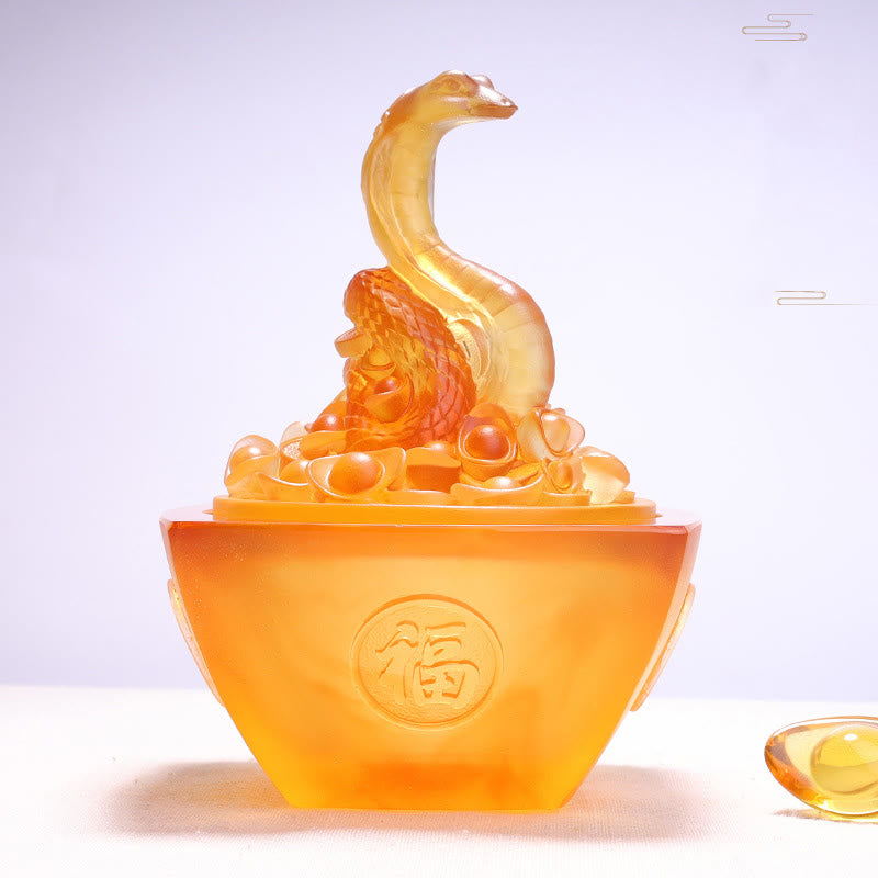11.5cm Liuli Snake Fu Character Feng Shui Art Decor
