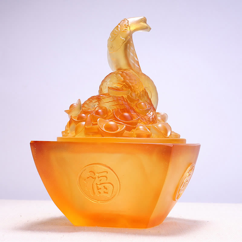 11.5cm Liuli Snake Fu Character Feng Shui Art Decor