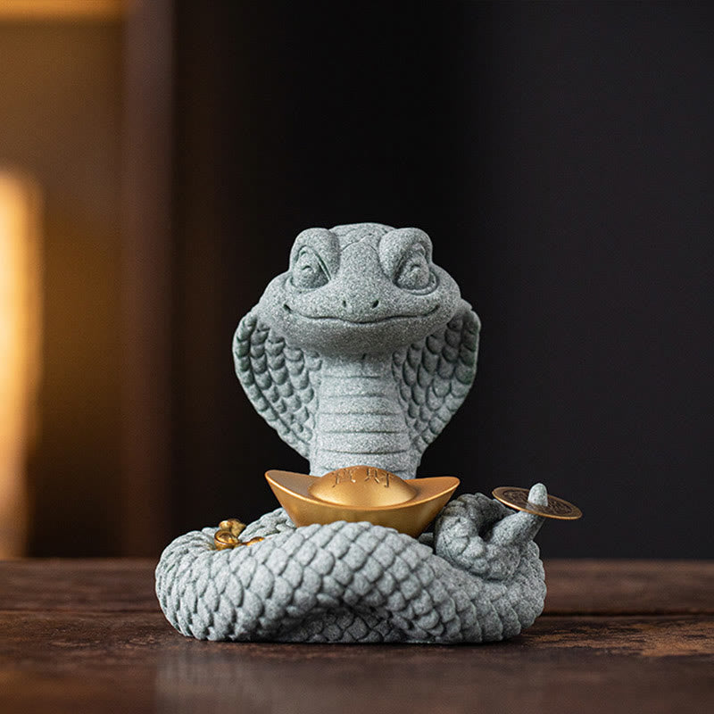 Gold Ingot Snake Chinese Zodiac Home Decoration 10x8.7cm