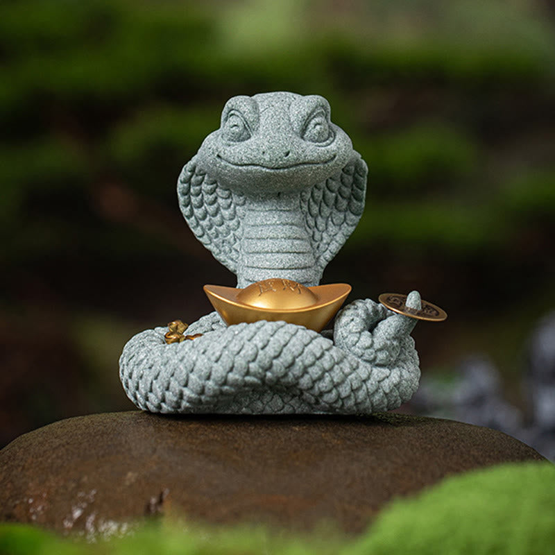 Gold Ingot Snake Chinese Zodiac Home Decoration 10x8.7cm