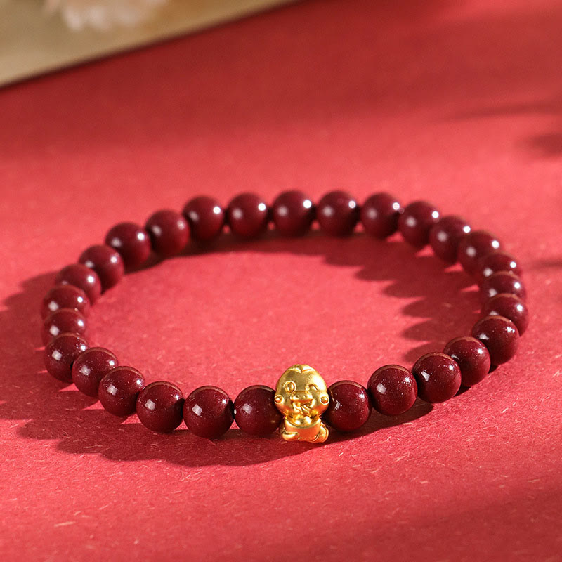 Bracelet Année du Serpent en argent sterling et cinabre de 6 mm