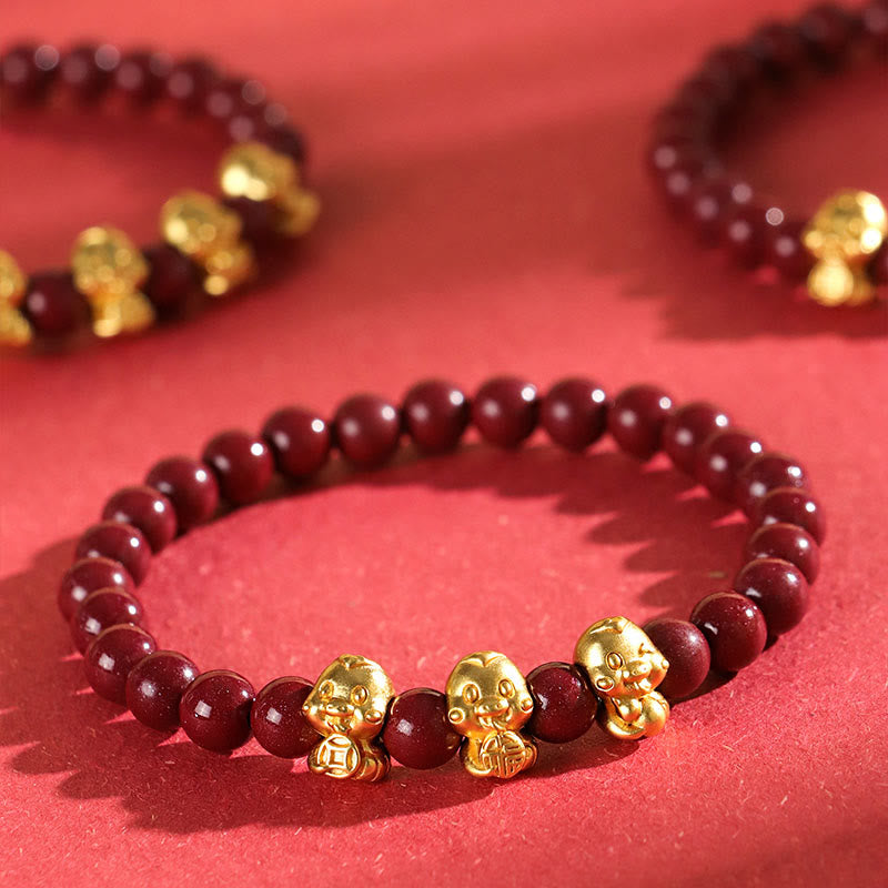 Bracelet Année du Serpent en argent sterling et cinabre de 6 mm