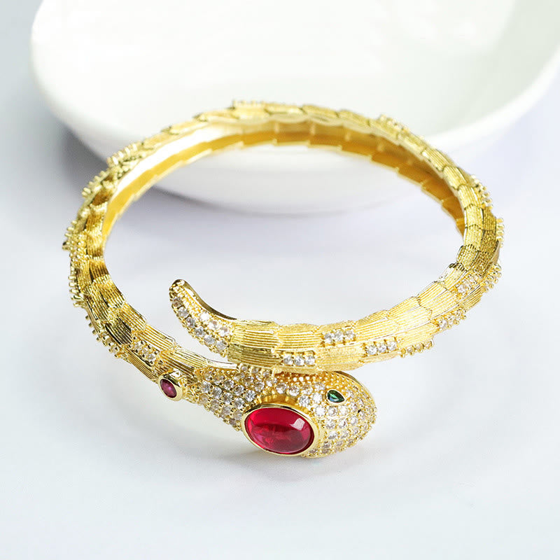 Bracelet Serpent Force en Cuivre avec Rubis pour Protection et Chance