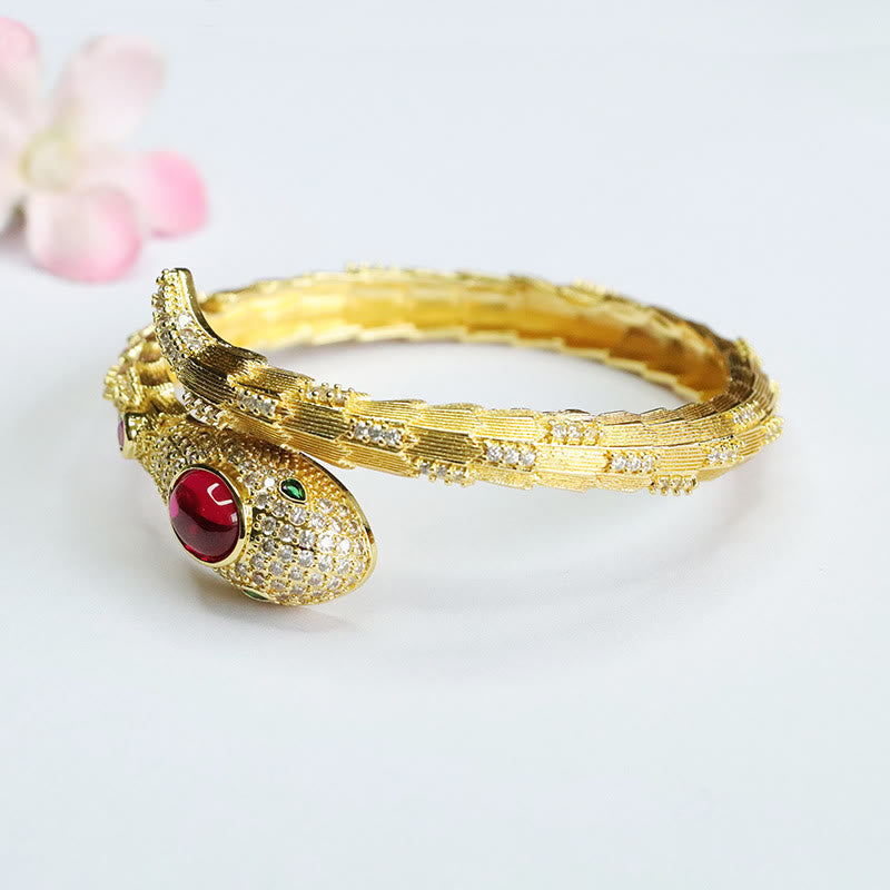 Bracelet Serpent Force en Cuivre avec Rubis pour Protection et Chance