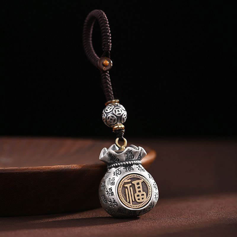 Porte-clés sac d'argent Fu Character pour la fortune et la richesse quotidiennes