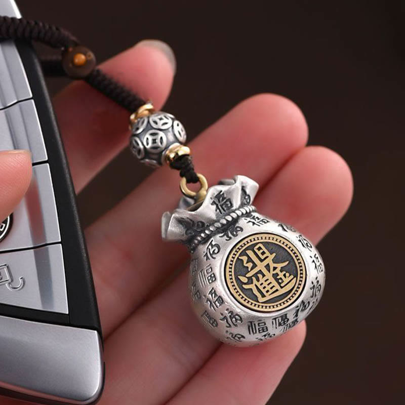 Porte-clés sac d'argent Fu Character pour la fortune et la richesse quotidiennes