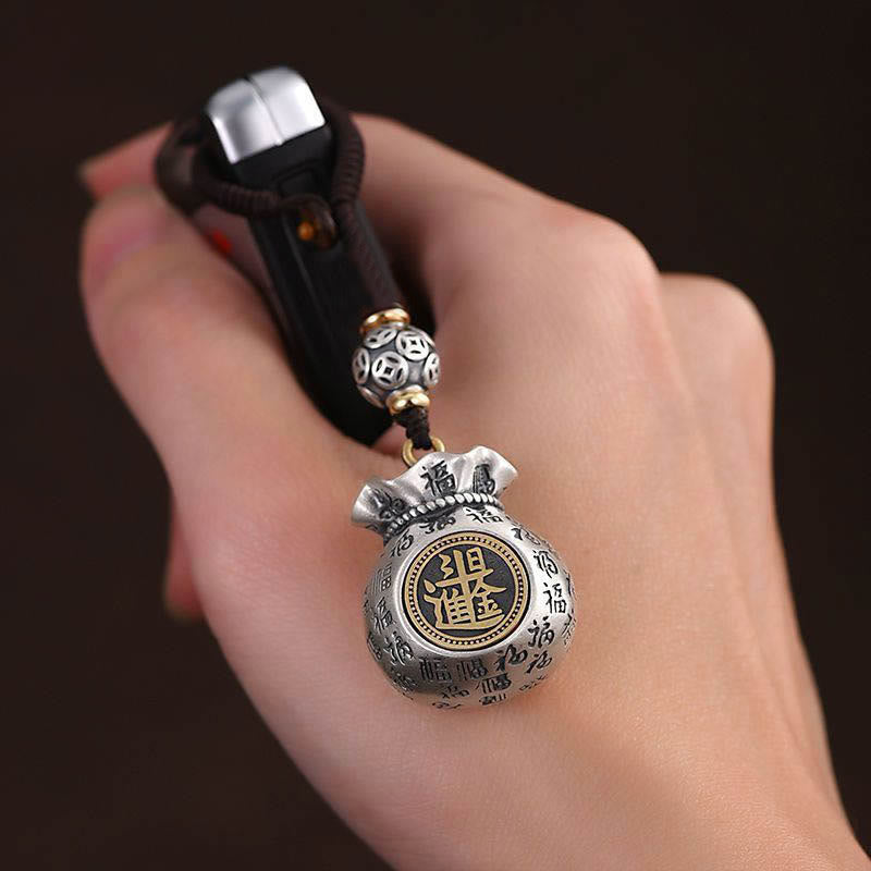 Porte-clés sac d'argent Fu Character pour la fortune et la richesse quotidiennes