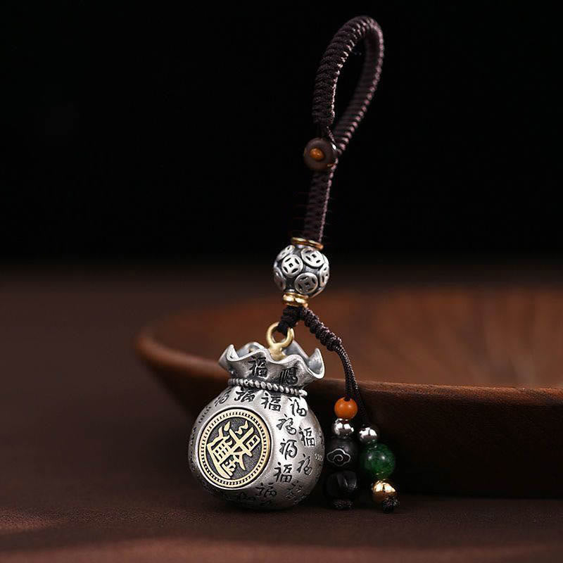 Porte-clés sac d'argent Fu Character pour la fortune et la richesse quotidiennes
