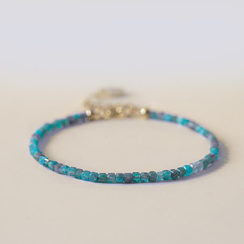 2.5mm Apatite Ultra-thin Beads 14k Gold Plated Copper Heart Motivation Bracelet