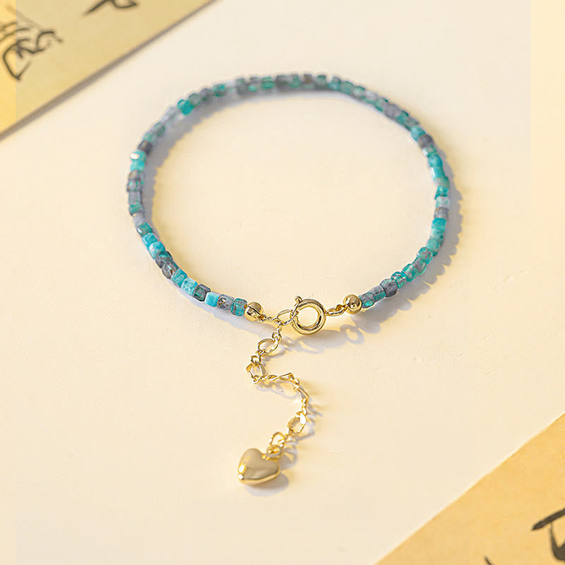 2.5mm Apatite Ultra-thin Beads 14k Gold Plated Copper Heart Motivation Bracelet