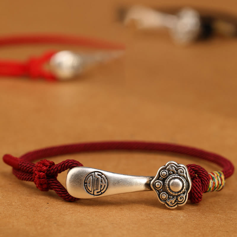 Sterling Silver Ruyi Red String Protection Bracelet for Luck