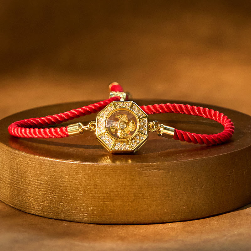 Bracelet Feng Shui en cuivre et laiton avec fil rouge et moulin à vent