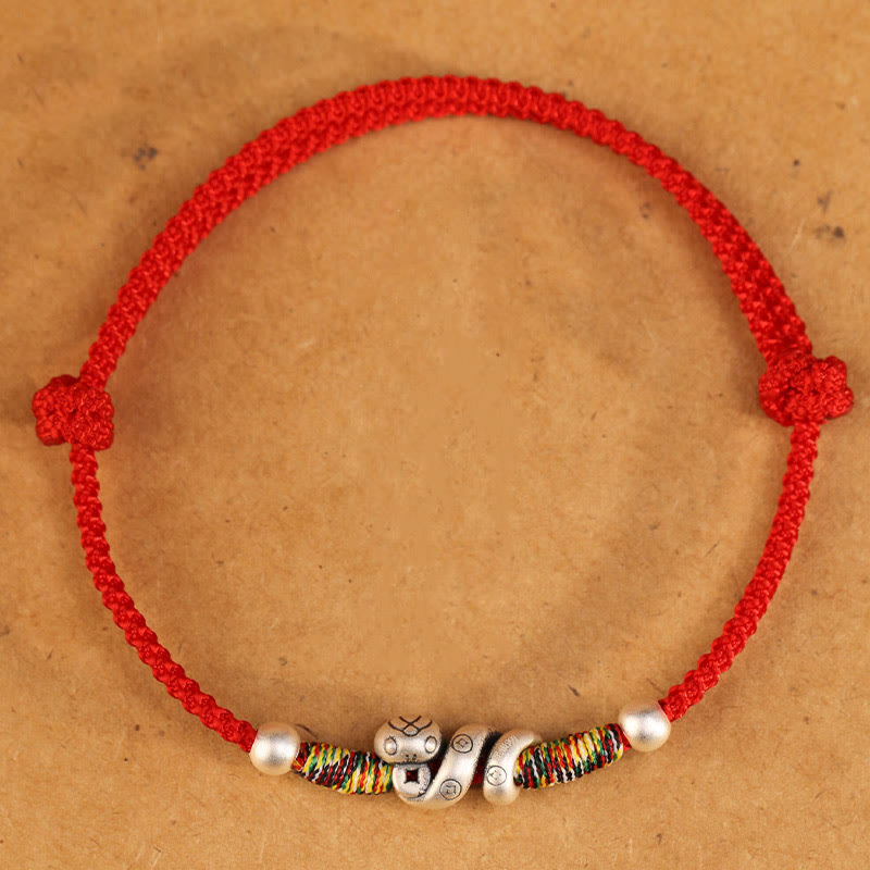 Bracelet de cheville serpent en argent sterling avec fil rouge