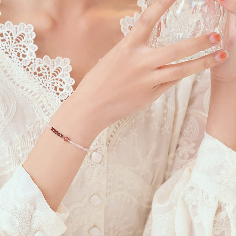 Bracelet de guérison en quartz rose, grenat et quartz fraise de 2 mm