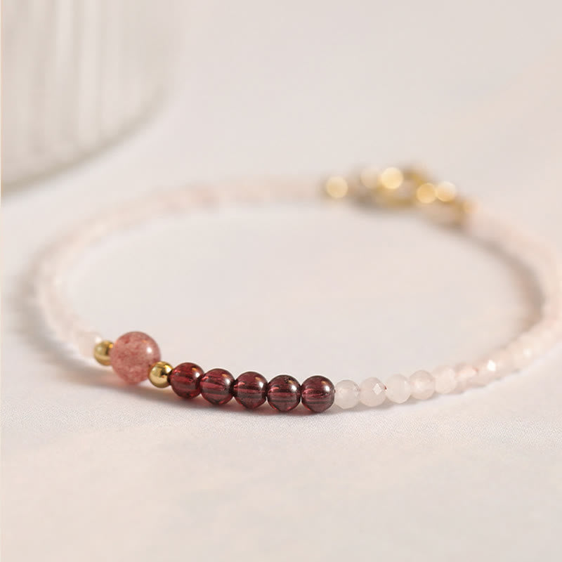 Bracelet de guérison en quartz rose, grenat et quartz fraise de 2 mm