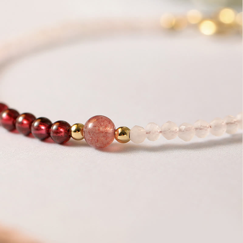 Bracelet de guérison en quartz rose, grenat et quartz fraise de 2 mm