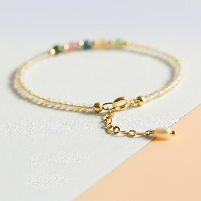 Bracelet de prospérité ultra-fin en citrine et tourmaline