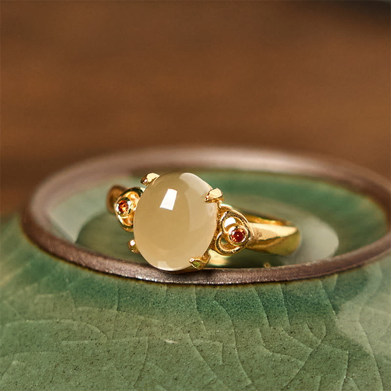 8-10mm Hetian Jade Heart-Shaped Copper Luck Open Ring
