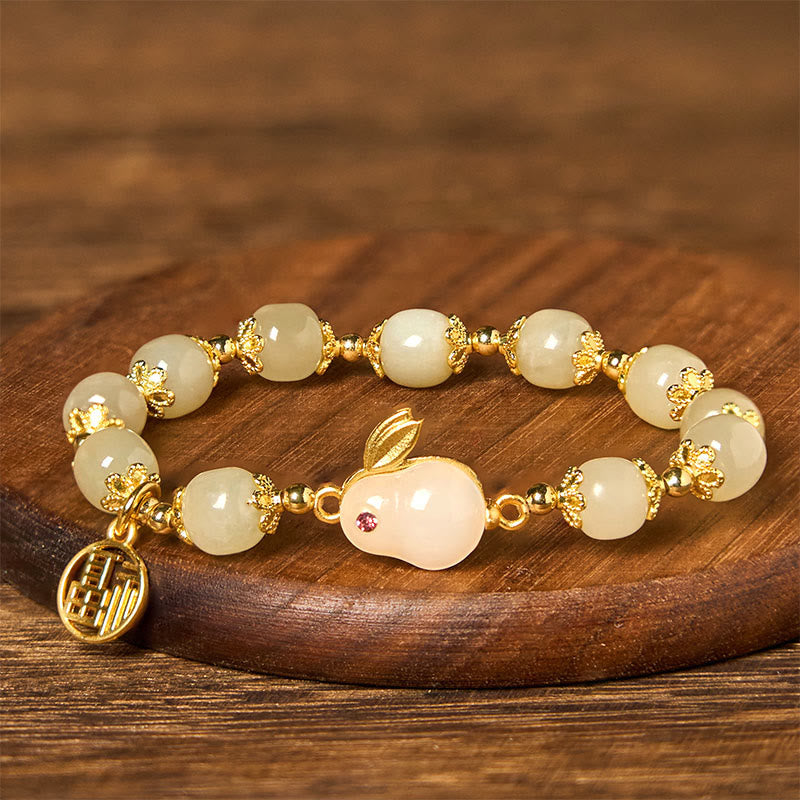 Bracelet d'abondance en jade Hetian de 8 mm avec personnage Fu