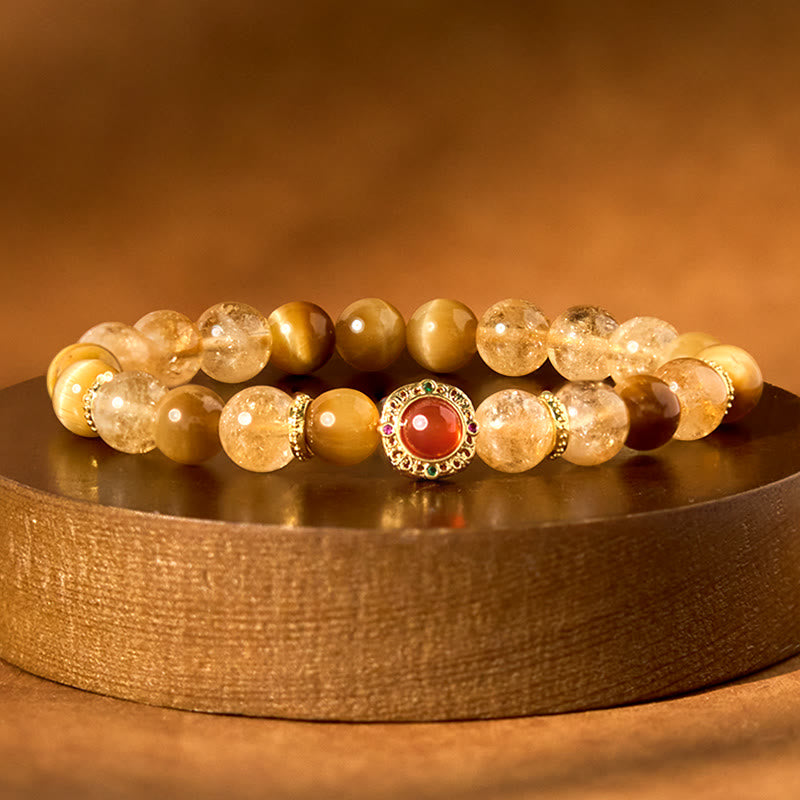 Bracelet Générosité en Citrine Œil de Tigre Agate Rouge 8 mm