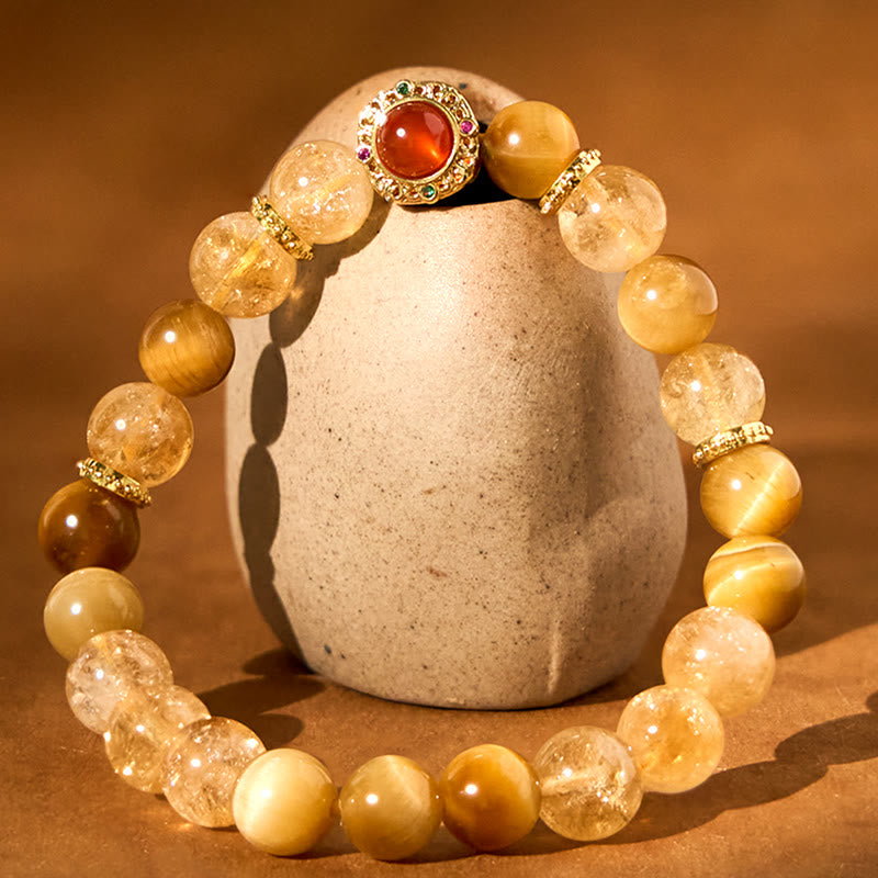 Bracelet Générosité en Citrine Œil de Tigre Agate Rouge 8 mm