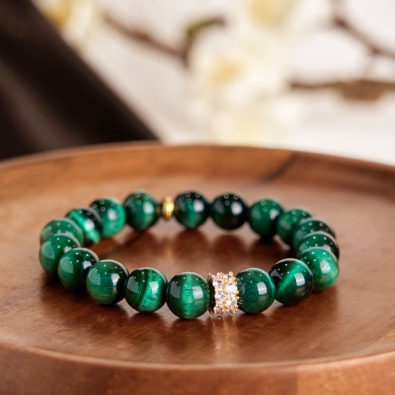 Bracelet œil de tigre vert positif | Poignet 14-16 cm