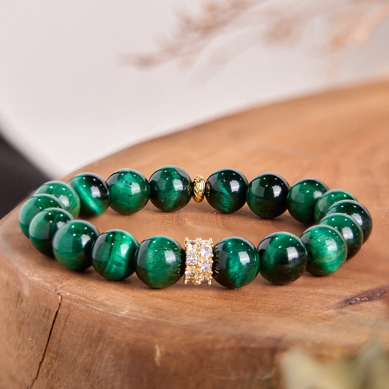 Bracelet œil de tigre vert positif | Poignet 14-16 cm