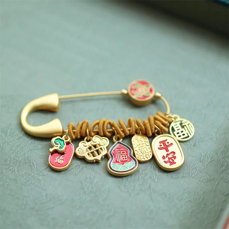 Broche porte-bonheur papillon en laiton 20 x 58 mm, personnage Fu