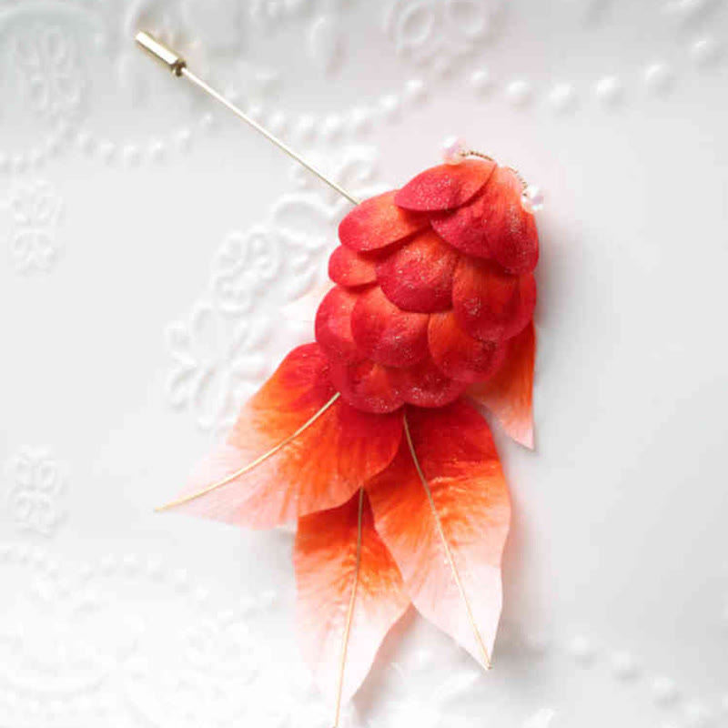 Yangzhou Velvet Flower Koi Fish Brooch or Hair Clip