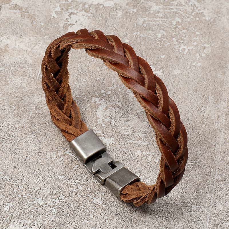 Bracelet vintage en cuir tressé de 18 à 20 cm