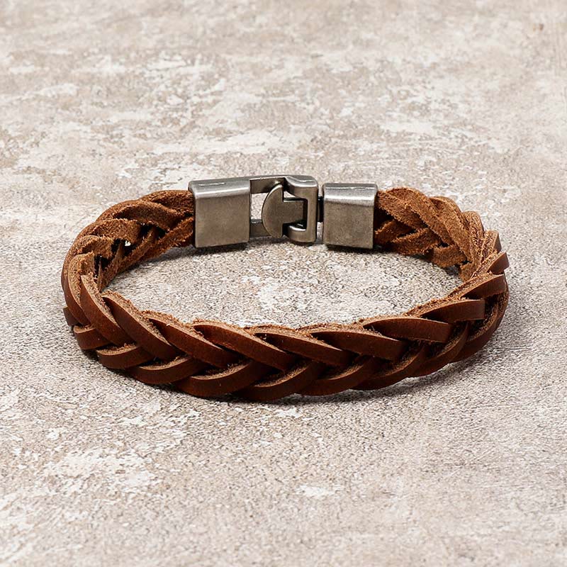 Bracelet vintage en cuir tressé de 18 à 20 cm