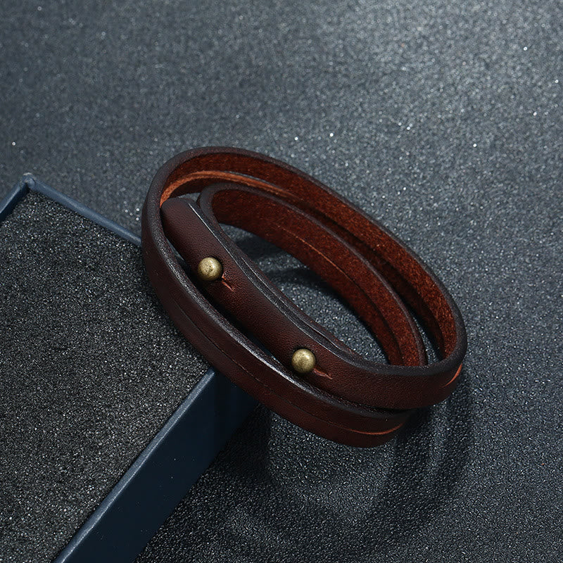 Bracelet vintage à boucle en cuir multicouche