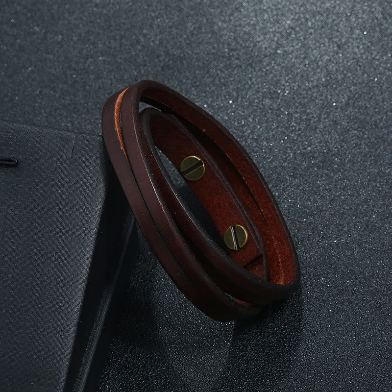 Bracelet vintage à boucle en cuir multicouche