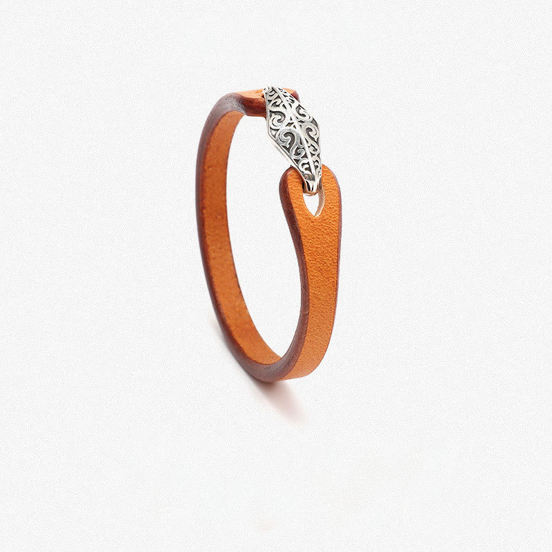 Unisex Leather Multi-turn Protection Bracelet with Silver